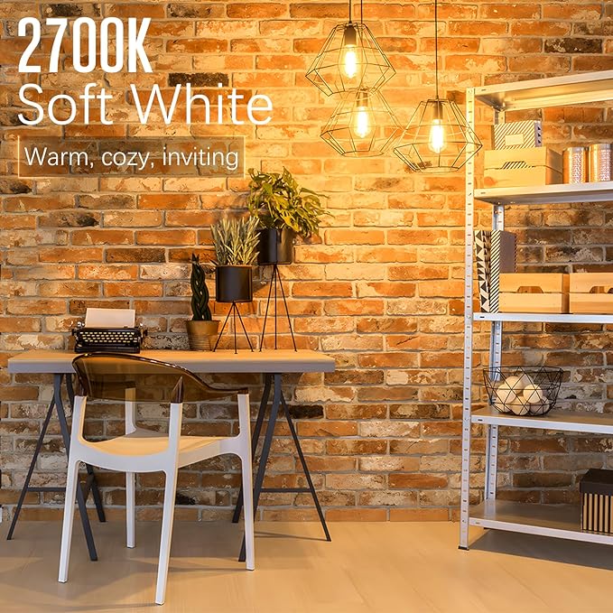 LED Edison Bulbs Dimmable, E26 Bulb 60 watt Equivalent, Soft White 2700K, ST58 Vintage Light Bulbs, 90+ CRI, 6W 600LM, E26 Medium Base, Clear Glass, 10 Pack