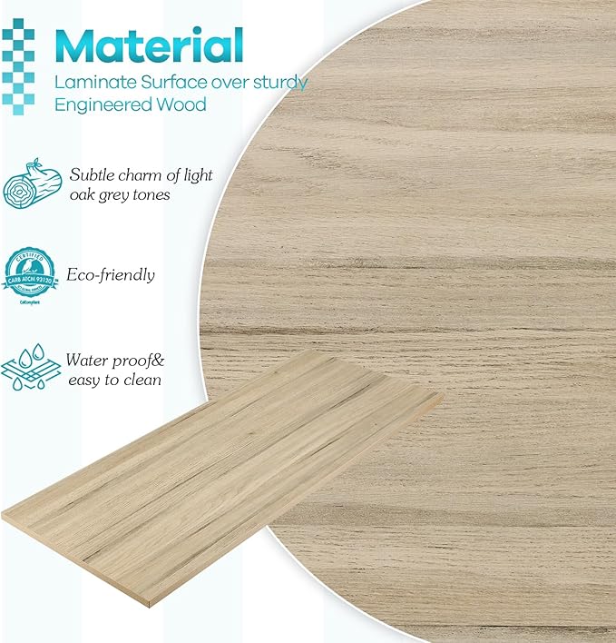 Kaboon Universal Tabletop 45.67"x23.62", Solid One-Piece Melamine Table Top, Double Desk L-Desk DIY, Home and Office, Oak/Grey Tone