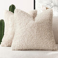 Foindtower 2 Pieces 20x20 Inch Neutral Cream, Faux Fur Throw Pillow Cover Accent Sherpa Pillow Fuzzy Soft Pillowcases Sheepskin Decorative Fleece Cushion Case for Bed Couch Living Room