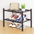 Smiry Shoe Rack, 2 Tier Small Bamboo Shoe Organizer, Stackable Free Standing Wooden Shoe Storage Shelf for Closet, Entryway, Front Door Entrance, Brown