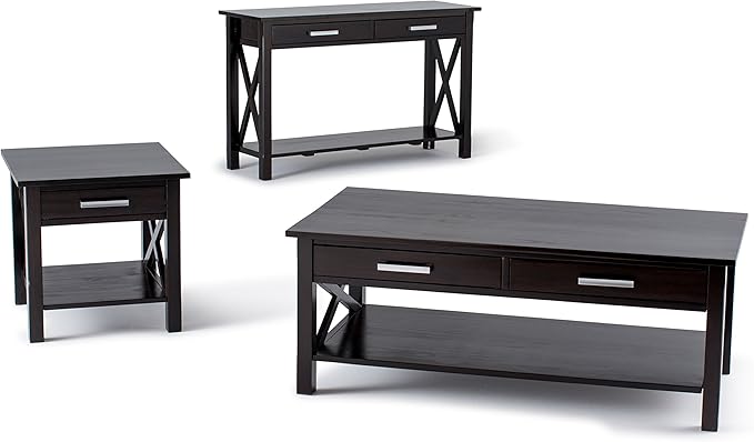 SIMPLIHOME Kitchener Console Table - 47 Inch Wide Solid Wood Sofa Table in Hickory Brown, Contemporary Storage Table for Entryway or Living Room with 2 Drawers, Bottom Shelf, and X-Design Side Panels