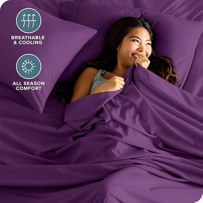 Bare Home Twin Sheet Set - 1800 Ultra-Soft Microfiber Twin Bed Sheets - Double Brushed - Deep Pockets - Easy Fit - Extra Soft - 3 Piece Set - Bedding Sheets & Pillowcases (Twin, Plum)