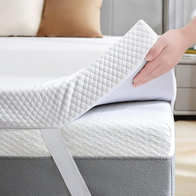 SINWEEK 2 Inch Gel Memory Foam Mattress Topper Full XL Size, Ventilated High Density Pad for Back Pain, Bed Topper with Removable Soft Cover, CertiPUR-US Certified