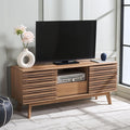 SAFAVIEH ESMA TV Stand for up to 60" Flatscreen – Oak Brown, Low Sideboard with 2 Sliding Doors, 1 Open Shelf, 1 Drawer, Entertainment Media Console (MED9638D)