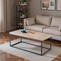 CENSI 40-in Grey Wash Accent Coffee Table Ottoman for Living Room, Rectangle, Mid-Century Modern Industrial Style, Extra Thick Top, Wood and Metal (French Oak)