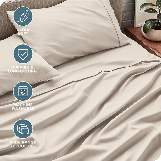 Bare Home Full XL Sheet Set - Luxury 1800 Ultra-Soft Microfiber Full Extra Long Bed Sheets - Double Brushed - Deep Pockets - Easy Fit - 4 Piece Set - Bedding Sheets & Pillowcases (Full XL, Wheat)