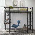 Full Size Metal Loft Bed with 2 Storage Shelves and 1 Desk,Steel Structure Bed Frame W/ 2 Build-in Ladders & Full-Length Guardrails,No Box Spring Needed,for Kids Teens Adults,Black