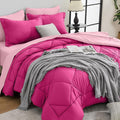 HEVUMYI Hot Pink & Baby Pink Twin-XL Comforter Set - 5-Piece All Season Bed in a Bag Twin-XL, Ultra Soft Bedding Set with Comforter, Flat Sheet, Fitted Sheet, Pillowcases, Pillow Shams