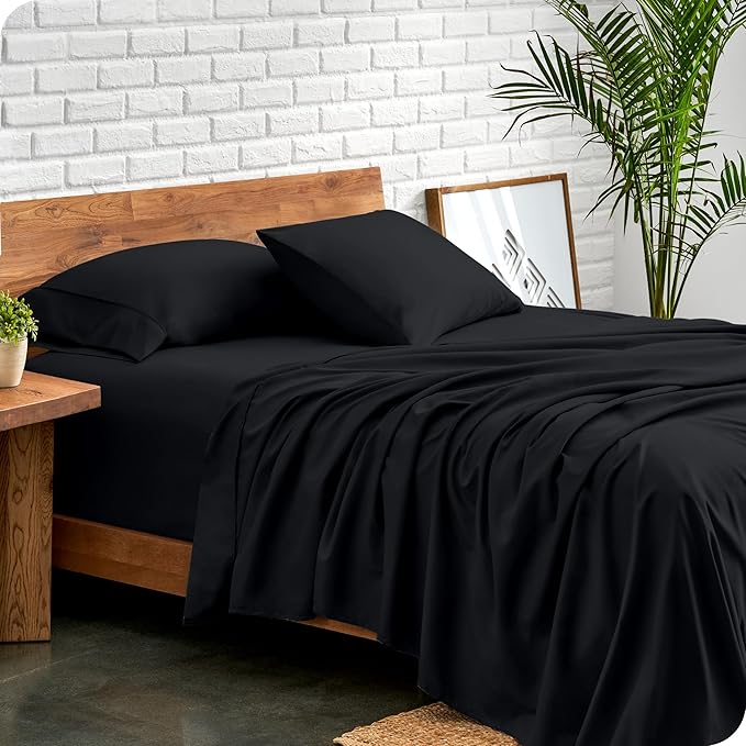 Bare Home California King Sheet Set - 1800 Ultra-Soft Microfiber Cal King Bed Sheets - Double Brushed - Deep Pockets - Easy Fit - 4 Piece Set - Bed Sheets (California King, Black)