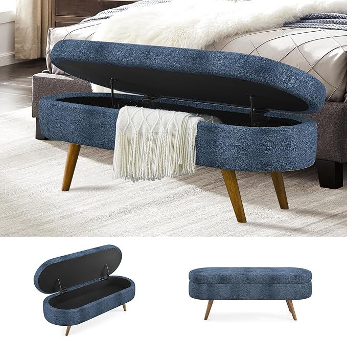 NicBex Ottoman Bench with Storage for Bedroom, 43.5" Upholstered End of Bed Bench with Rubber Wood Legs, Linen Storage Bench for Living Room or Entryway,