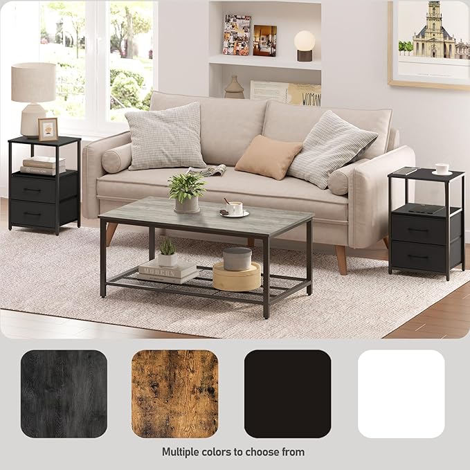 TUTOTAK End Table, Night Stand, Side Table, Nightstand with Cloth Drawer, Bedside Table for Livingroom, Bed Room, Black TB01BK087