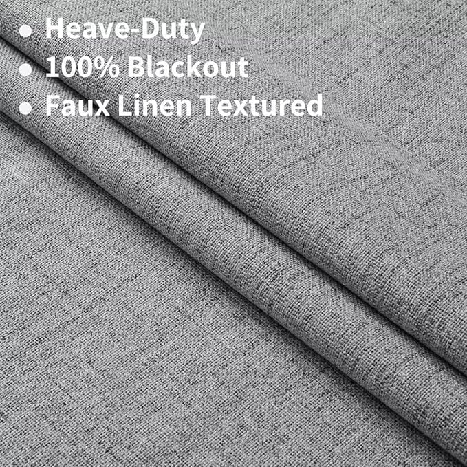 Joydeco Natural Linen Curtains 96 inch Length 2 Panels Set Burg 100% Blackout Patio Door Curtain Room Darkening Sliding Door Curtains Thermal Insulated Back tab Rod Pocket(105x96 inch, Light Grey)