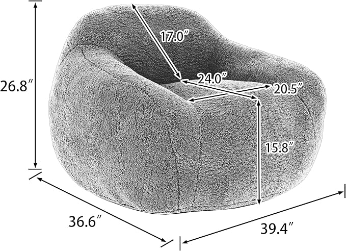 Furniliving Bean Bag Chair, Oversized Bean Bag Couch for Adults Comfy Bean Bag Sofa with Back Support, Giant Bean Bag Chair Stuffed Floor Sofa for Living Room Bedroom Dorm Office, Teddy, Dark Grey