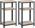 Yaheetech Tall End Table Set of 2, 18x14x29.5 inch Industrial Side Table with Strong Wooden Shelves, 2PCS Slim 3-Tier Telephone Table with Metal Frame for Living Room, Small Places - Gray