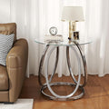 O&K FURNITURE Silver End Table for Living Room, Glass Side Table for Bedroom, Modern Round Glass Nightstand with Metal Frames for Home Office, Chrome Finish, 1 PC