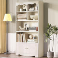 LINSY HOME 5 Shelf Bookcase Wooden, 63" Tall Bookshelf with Doors, Open Floor Standing Cube Shelf Bookcase Libreros, Beige Modern Book Shelf for Bedroom, Living Room, Home Office, White Oak