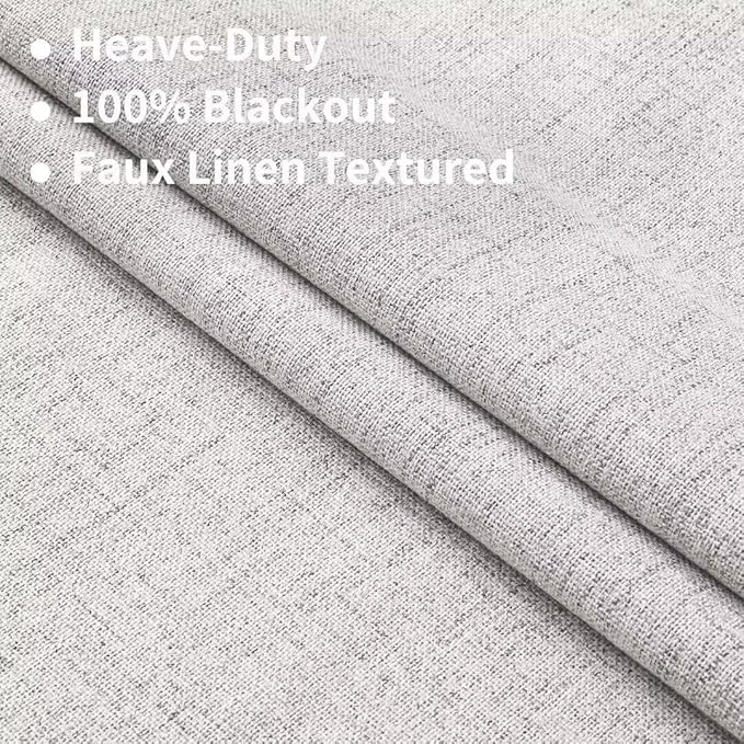 Joydeco Natural Linen Curtains 96 inch Length 2 Panels Set Burg 100% Blackout Patio Door Curtain Room Darkening Sliding Door Curtains Thermal Insulated Back tab Rod Pocket(105x96 inch, White)