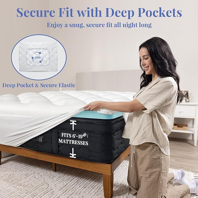 OhGeni Cooling 4 inch Dual Layer Full Mattress Topper, 2 inch Cooling Gel Memory Foam, 2 inch Down Alternative Pillow Top Pad, Mattresses Cover for Bed, Medium Support, Fits 6”-19” Deep Pocket