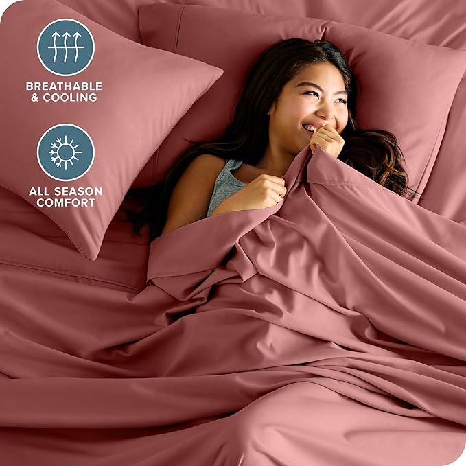 Bare Home California King Sheet Set - 1800 Ultra-Soft Microfiber Bed Sheets - Double Brushed - Deep Pockets - Easy Fit - 4 Piece Set - Bed Sheets (Cal King, Dusty Rose)