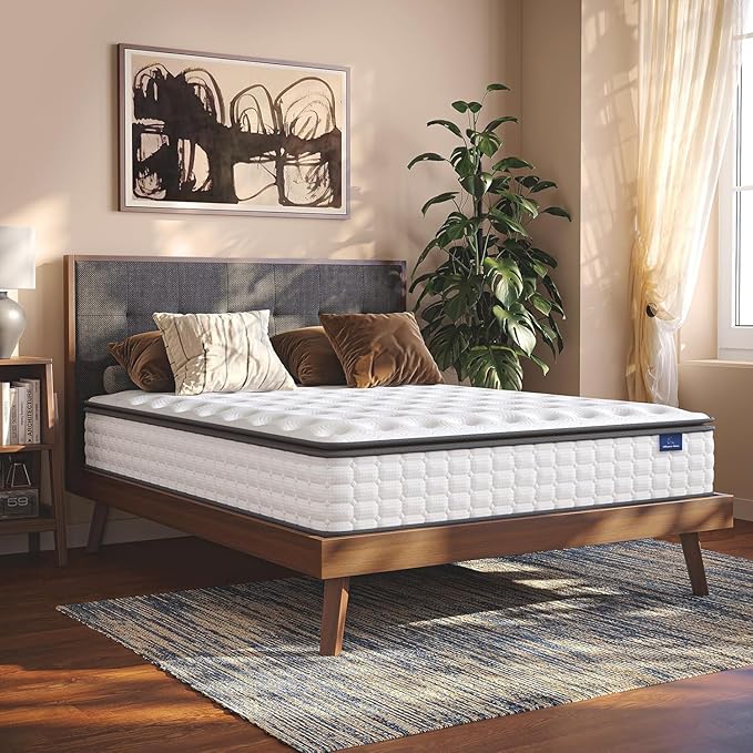 Vesgantti Queen Mattresses 12 Inch Hybrid Queen Size Mattress in a Box, Pillow Top Mattress Gel Memory Foam and Pocket Coils Innerspring Mattresses, Pressure Relief, Medium Firm Plush Feel