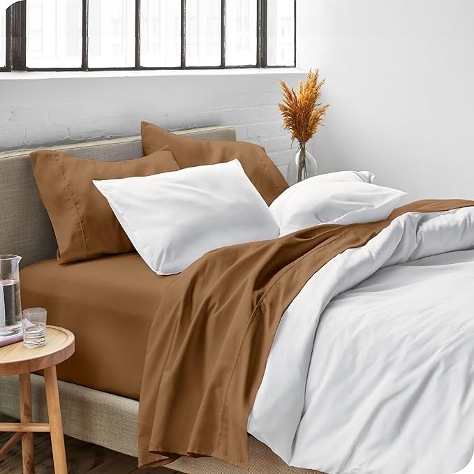 Bare Home Queen Sheet Set - Luxury 1800 Ultra-Soft Microfiber Bed Sheets - Double Brushed - Deep Pockets - Easy Fit - 4 Piece Set - Bedding Sheets & Pillowcases (Queen, Caramel)
