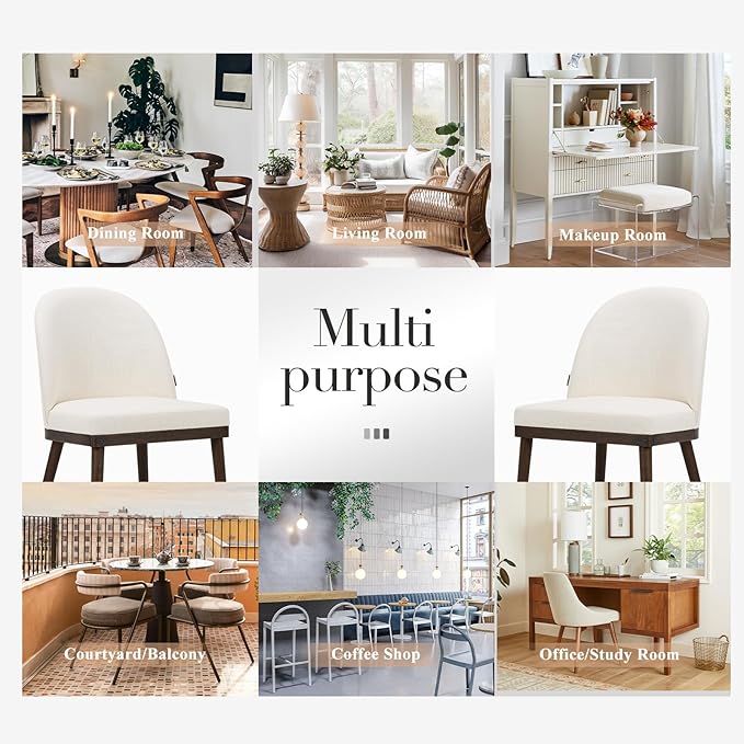COLAMY Upholstered Dining Chairs Set of 2, Large Dining Room Kitchen Chairs with High Back and Deep Seat, Modern Fabric Dinner Chairs with Wood Legs, Beige