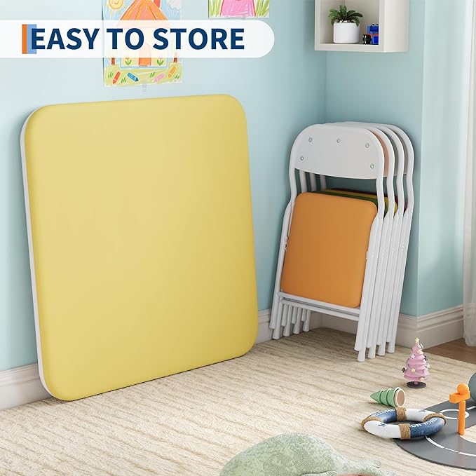 GarveeHome 5-Piece Kids Folding Table and Chairs Set, Toddlers Children's Activity Table and Chairs Set for Dining Room,Daycare,Classrooms