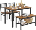 Teraves Dining Table Set for 4/Computer Desk,Kitchen Table with 2 Chairs and a Bench,Table and Chairs Dining Room Set 4 Piece Set for Dining Room (Teak, 120CM)