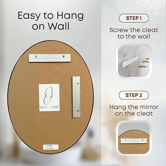 OVALCREST - Oval Wooden Beveled Wall Mirror for Home Decor, Bathroom, Vanity, Bedroom, Living Room, Hallway - London Style (Linen White) 23.1 x 29.1