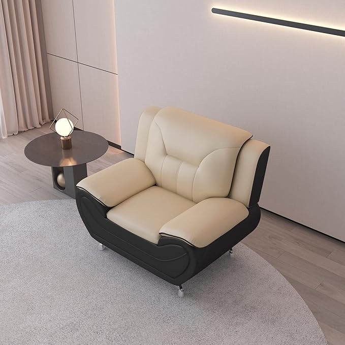 Container Furniture Direct Michael Modern Faux Leather Upholstered Stainless Steel Legs Living Room, Chair, Black Camel