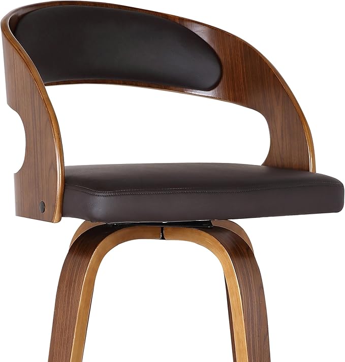 Armen Living Shelly 26" Counter Height Swivel Brown Faux Leather and Walnut Wood Bar Stool - Set of 2