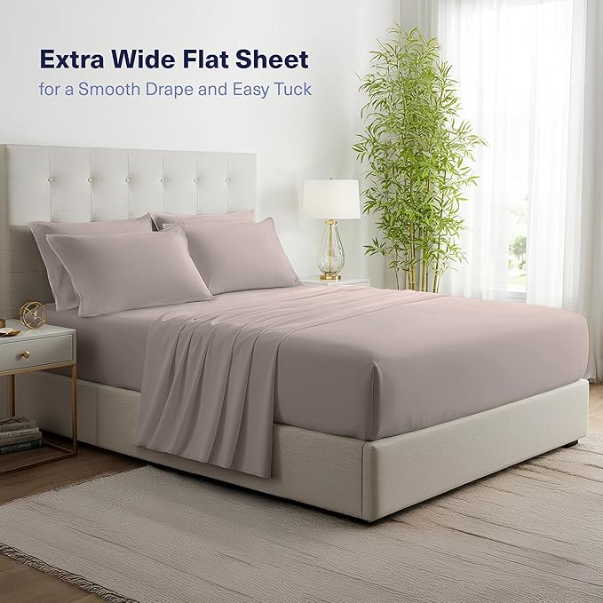Kickoff Viscose Bamboo Sheets Queen Size 4-pc 100% Organic Bamboo Viscose Bed Cooling Sheets Queen Size Set Cool Bedding for hot Sleepers Sheet, Flat, Fitted, Pillowcases (Grey Mist, Q)