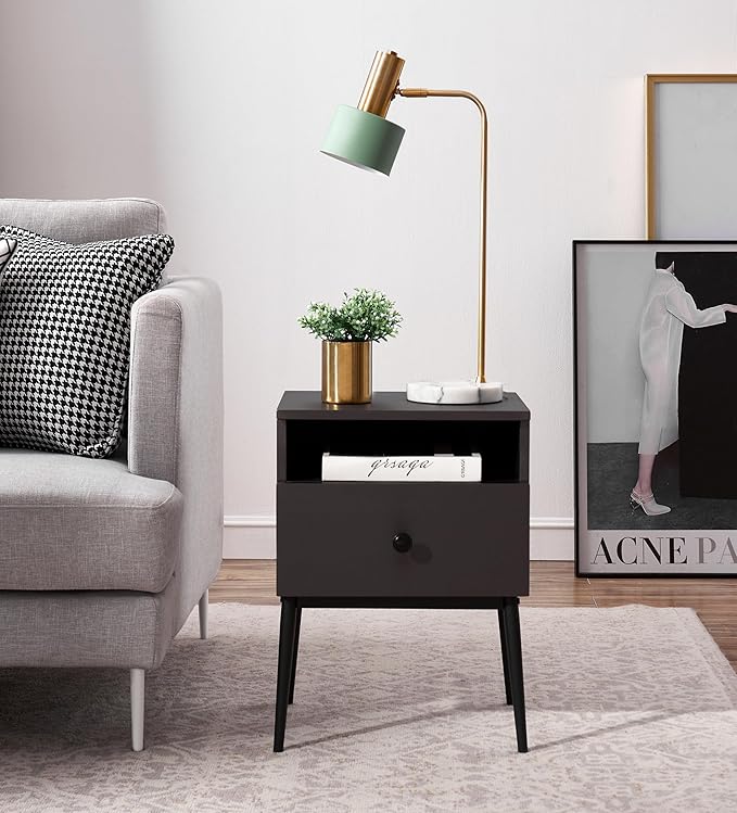VECELO Modern Nightstands Set of 2,Square End Side Table with Drawer and Storage Space for Bedroom and Living Room