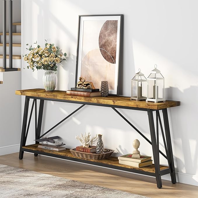 Tribesigns 70.9 Inches Extra Long Sofa Table Behind Couch, Industrial Entry Console Table for Hallway, Entryway & Living Room, Rustic Brown