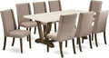 East West Furniture V727FL716-9 9 Piece Modern Dining Table Set Includes a Rectangle Wooden Table with V-Legs and 8 Dark Khaki Linen Fabric Parsons Dining Chairs, 40x72 Inch, Multi-Color