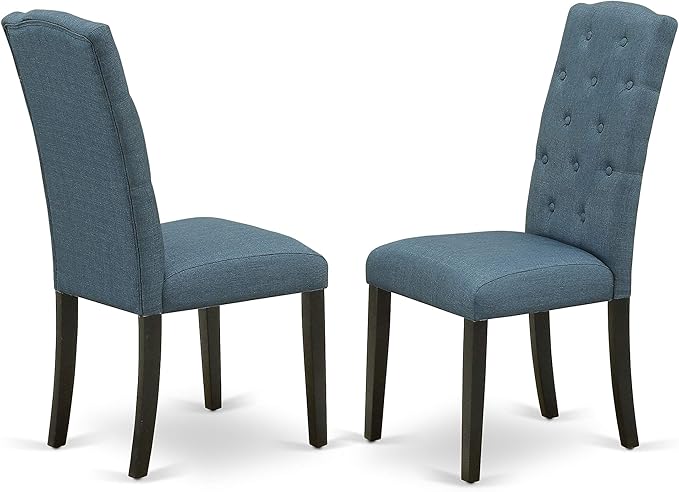 East West Furniture ESCE3-BCH-21 3 Piece Dining Room Table Set Contains a Round Kitchen Table with Pedestal and 2 Mineral Blue Linen Fabric Parson Dining Chairs, 30x30 Inch, Black & Cherry