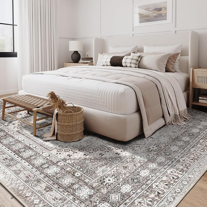 zesthome 3x5 Area Rug Ultra Soft Washable Rug, Non Slip Area Rug Indoor Entrance, Stain Resistant Rugs for Living Room Bedroom Vintage Home Decor (Brown/Beige,3'x5')