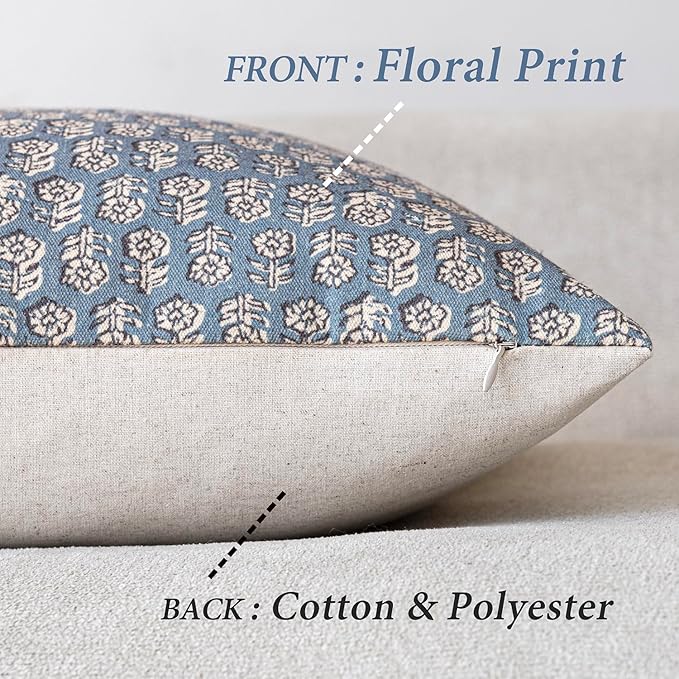 Foindtower Set of 2 Decorative Vintage Floral Print Throw Pillow Covers Neutral Modern Farmhouse Cushion Covers Boho Home Decor for Sofa Couch Chair Bedroom Living Room Outdoor,20×20 Inch,Dusty Blue