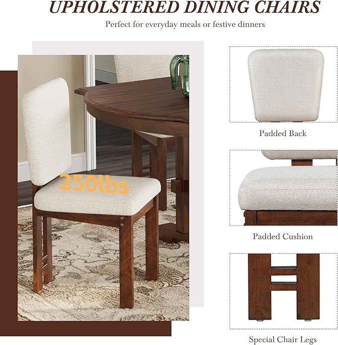 Ball & Cast 6 Pieces 78inch Extendable Wood Dining Table Set with Bench,Traditional Kitchen Table Set w/ 18inch Removable Leaf and 4 Upholstered Dining Chairs,for 5 People Dining Room,Espresso+Beige
