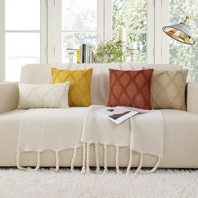 decorUhome Throw Pillow Covers 16x16 Inch Set of 2, Soft Plush Faux Fur Wool Beige Couch Pillow Covers, Decorative Neutral Pillow Cases for Bed Sofa Living Room Home Decor