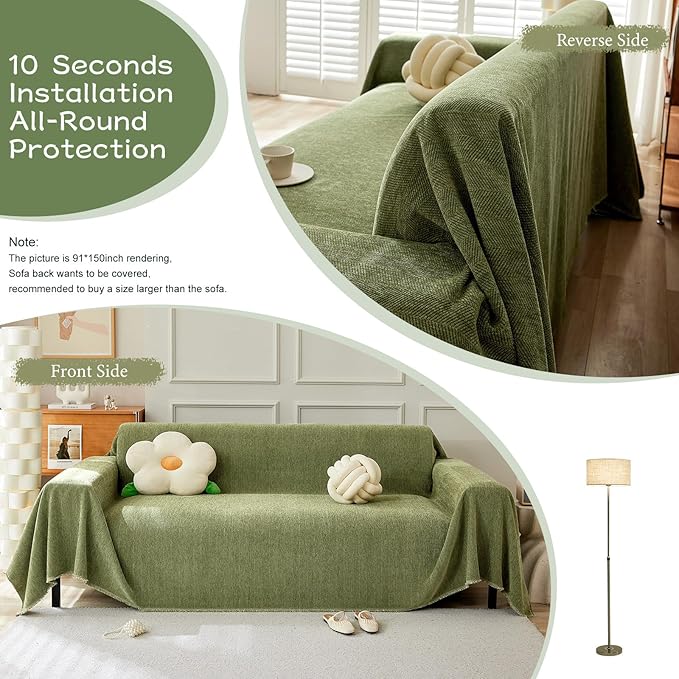 STACYPIK Matcha Green Sofa Cover Christmas Chenille Couch Covers Herringbone Sofa Covers for 3 Cushion Couch Thick Couch Covers Blanket Wear-Resistant Furniture Cover for Kids Dogs Decor-91X150IN