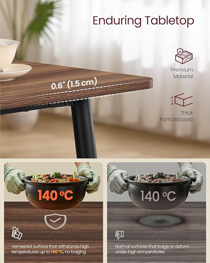 VASAGLE Dining Table, Dining Room Table for 4-6 People, Modern Farmhouse, for Kitchen, Quick Assembly, Heat-Resistant Surface, 29.5 x 55.1 x 29.5 Inches, Natural Walnut and Ink Black UKDT100K02V1