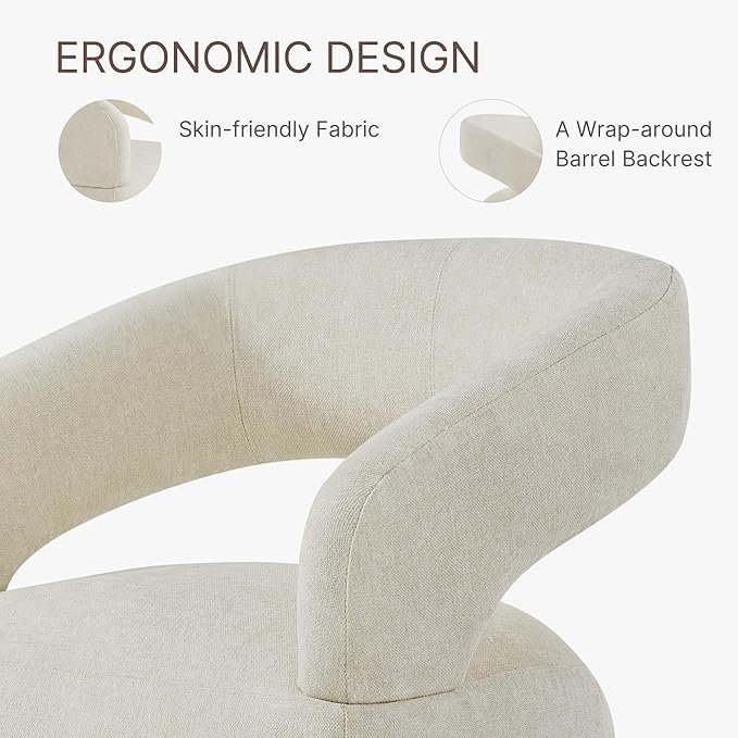 Upholstered Dining Chairs with Removable Casters Barrel Side Armchair with Rollers for Diningroom Bedroom Livingroom Reading Room, Cream Beige, 1PCS