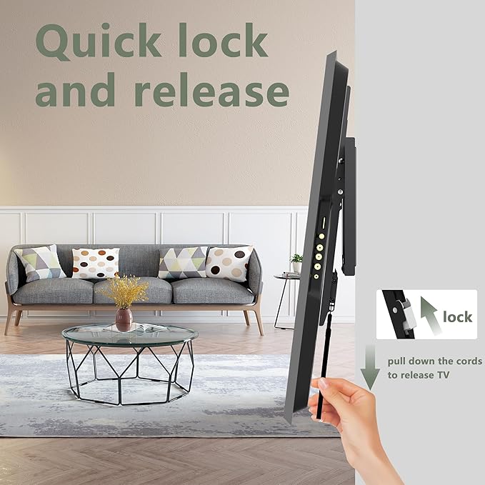 UL Listed Fixed TV Wall Mount for 37-82 Inch Screens, Low Profile TV Mount Fits 16", 18", 24" Studs, Wall Mount Bracket with Quick Release Lock, Max VESA 600x400mm, Holds up to 132 lbs by USX STAR