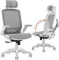 GABRYLLY Ergonomic Office Chair, High Back Home Desk Chair with Headrest, Flip-Up Arms, 90-120° Tilt Lock and Wide Cushion, 400LBS Mesh Chairs for Man Woman, White Task Chair(Dark Grey,GY01WDG)