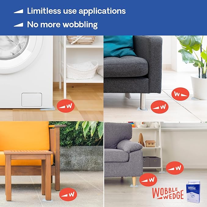 The Original Wobble Wedge Rigid Plastic Shims-MADE IN USA- Heavy-Duty Leveling Wedges for Furniture, Tables, Toilets, Home Improvement & Work Projects-Transparent Plastic Shim, Leveling Feet, 300 Pack