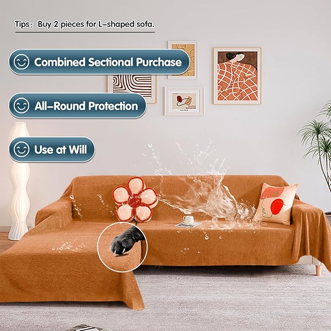 STACYPIK Orange Dogs Sofa Cover Waterproof, Non Slip Couch Cover for Sectional, Anti-Scratch Furniture Protector for 2 Cushion Couch, Loveseat Cover for Pets, Outdoor Multi-use Sofa Slipcover-71X118I