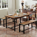 Garvee Dining Table Set for 4, Kitchen Table with Benches, 3 Piece Rectangular Dining Room Set with 2 Wooden Benches for Small Space, Apartment, Studio, Home, Rustic Brown