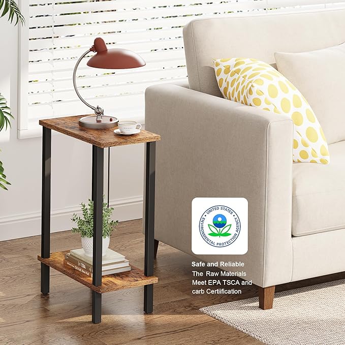 TUTOTAK Small Side Table, Narrow End Table, Set of 2, Skinny Sofa Table, Slim Nightstand, Couch Table, Living Room, Bed Room, Brown TB01BB0622