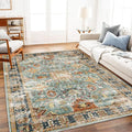Area Rug 6'x9' Washable Vintage Traditional Distressed Thin Retro Kitchen Indoor Floor Cover Non Slip Carpet Floral Print Mat for Living Room Bedroom Dining Room